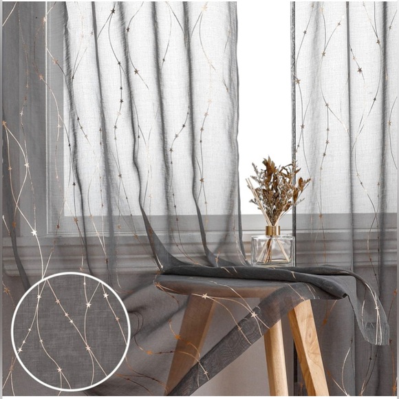Sold NEW Sheer Curtains 95 “ Long Semi Sheer Curtain with Star Print Design 2 - Picture 1 of 8